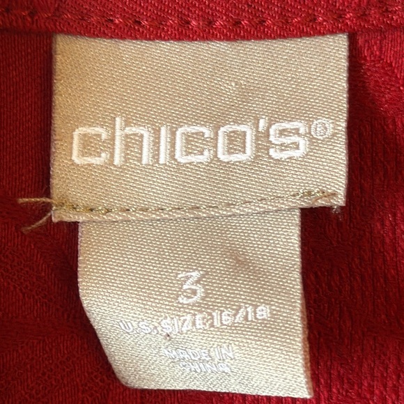 Chicos Red Jacquard Button Front Jacket Coat Layering Cotton Blend Size 3/XL - Picture 2 of 13